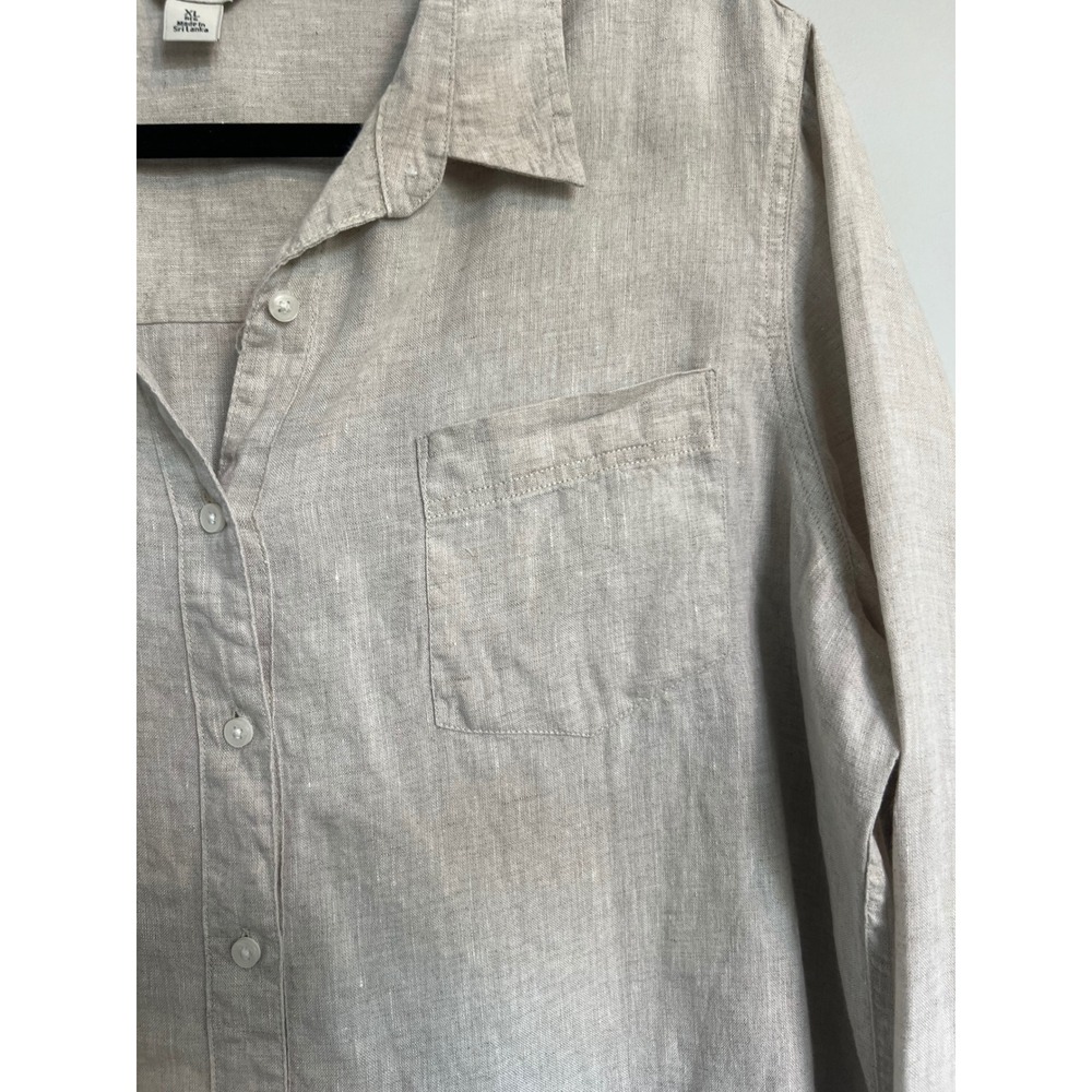 L.L.Bean Women's Beige Linen Long Sleeve Button Down Basic Shirt Top, XL - Picture 2 of 8